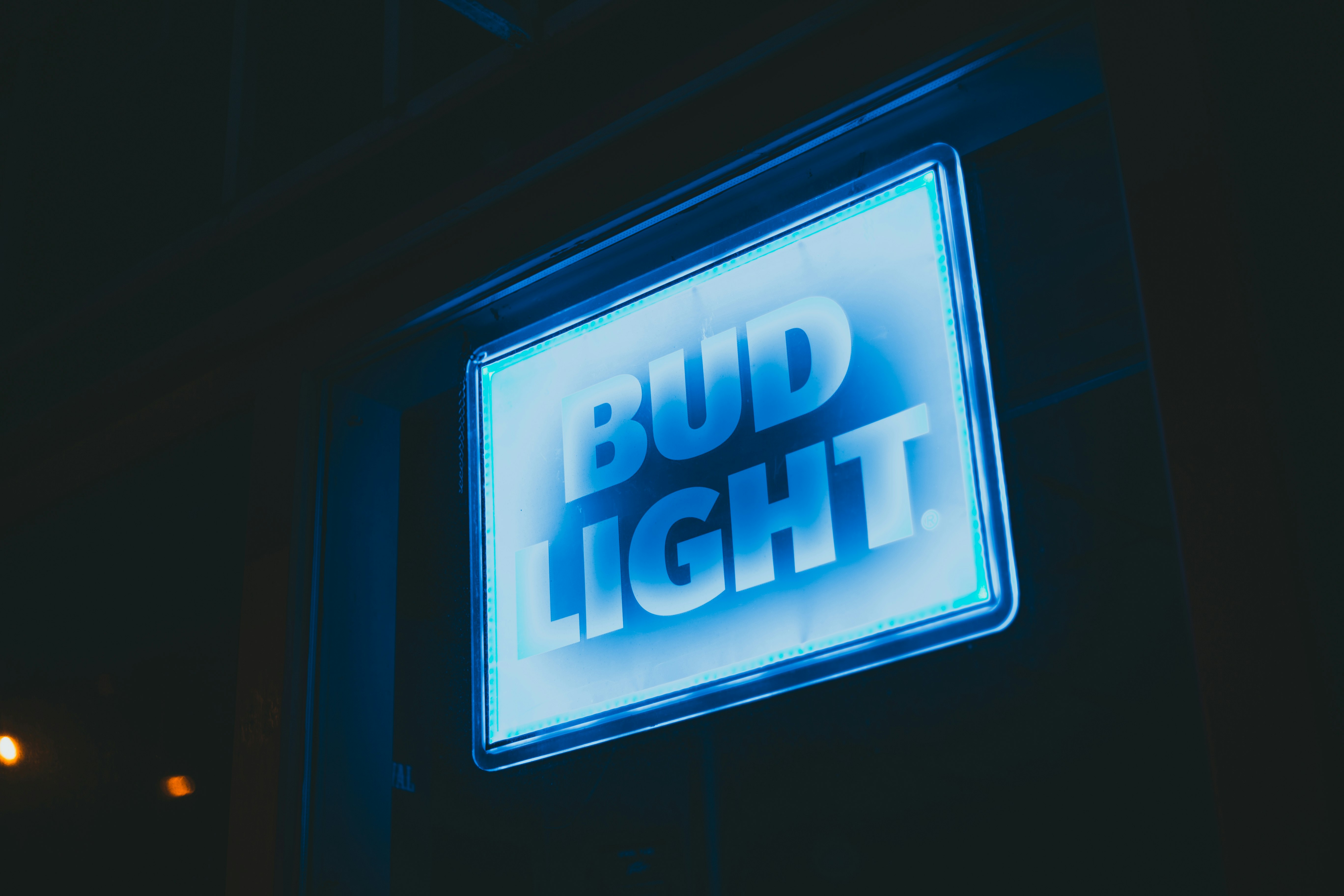 blue and white open neon sign